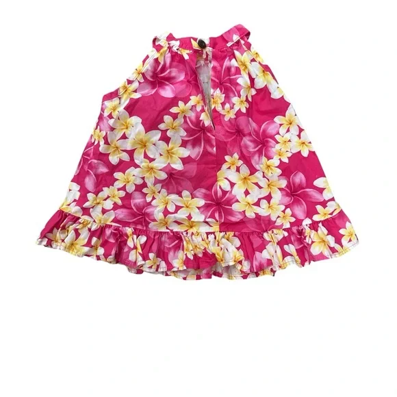 Baby Girls Tropical Hawaiian Hibiscus Summer Sundress in Bright Pink & Yellow - Picture 2 of 6